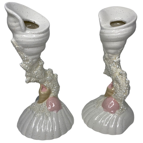 VTG Mermaid Shell Candle Holders Pink Shells Coral